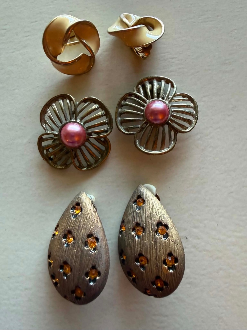 3 pair of Women’s Clip-On Earrings gold tone